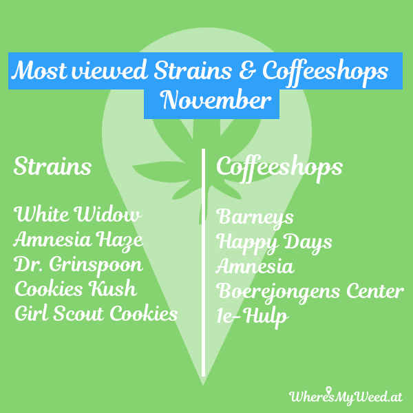 most viewed cannabis strains and coffeeshops in November