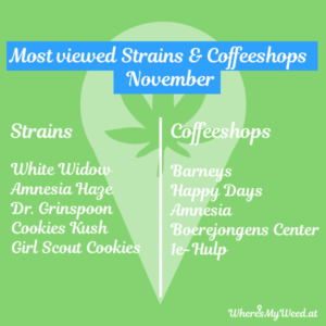 most viewed cannabis strains and coffeeshops in November